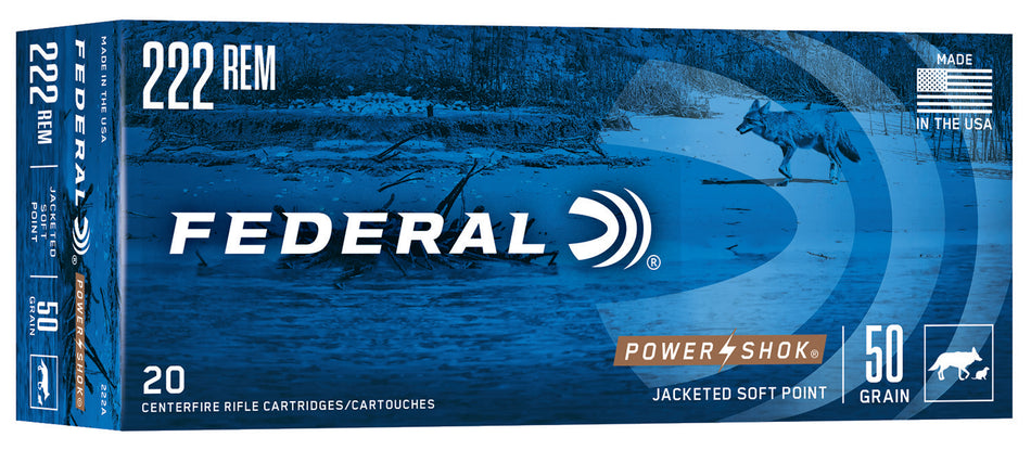 Federal .222 Remington 222A PowerShok Jacketed Soft Point JSP 50 Grain