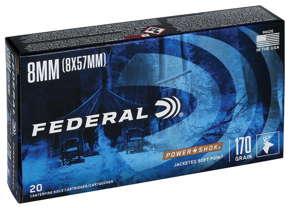 Federal 8mm Mauser 8A PowerShok Jacketed Soft Point JSP 170 Grain