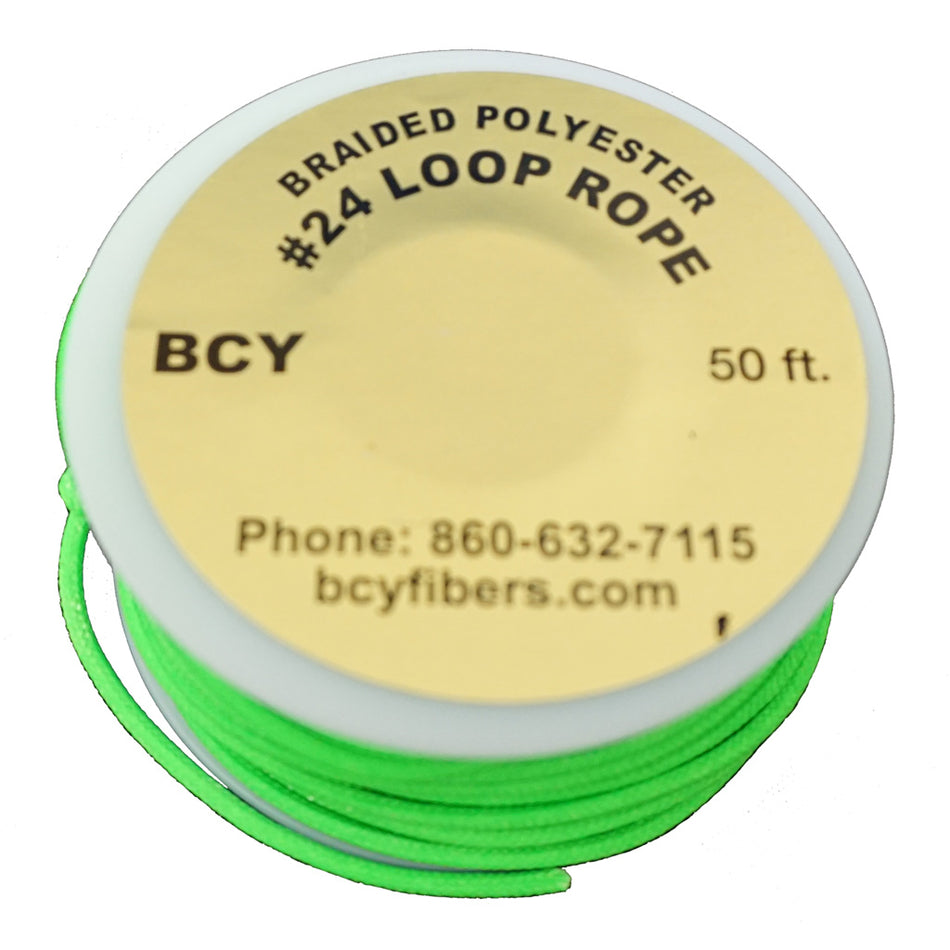 BCY 24 Braided Polyester D-Loop Material Neon Green 50 ft.