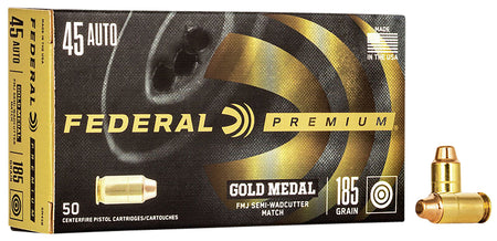 Federal .45 ACP/Auto GM45B Gold Medal Premium Full Metal Jacket Semi Wadcutter 185 Grain