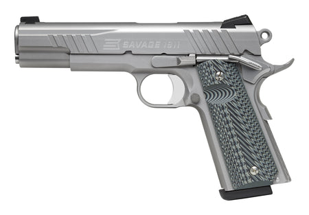 Savage Arms 67202 1911 Government 45 ACP 8+1 5" Stainless Steel Target Crown Barrel, Stainless Steel Serrated Slide, Matte Stainless Steel Frame w/Beavertail, Ambidextrous