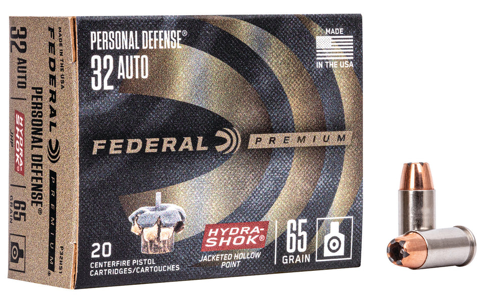 Federal .32 ACP P32HS1 Premium Personal Defense Hydra-Shok Jacketed Hollow Point 65 Grain