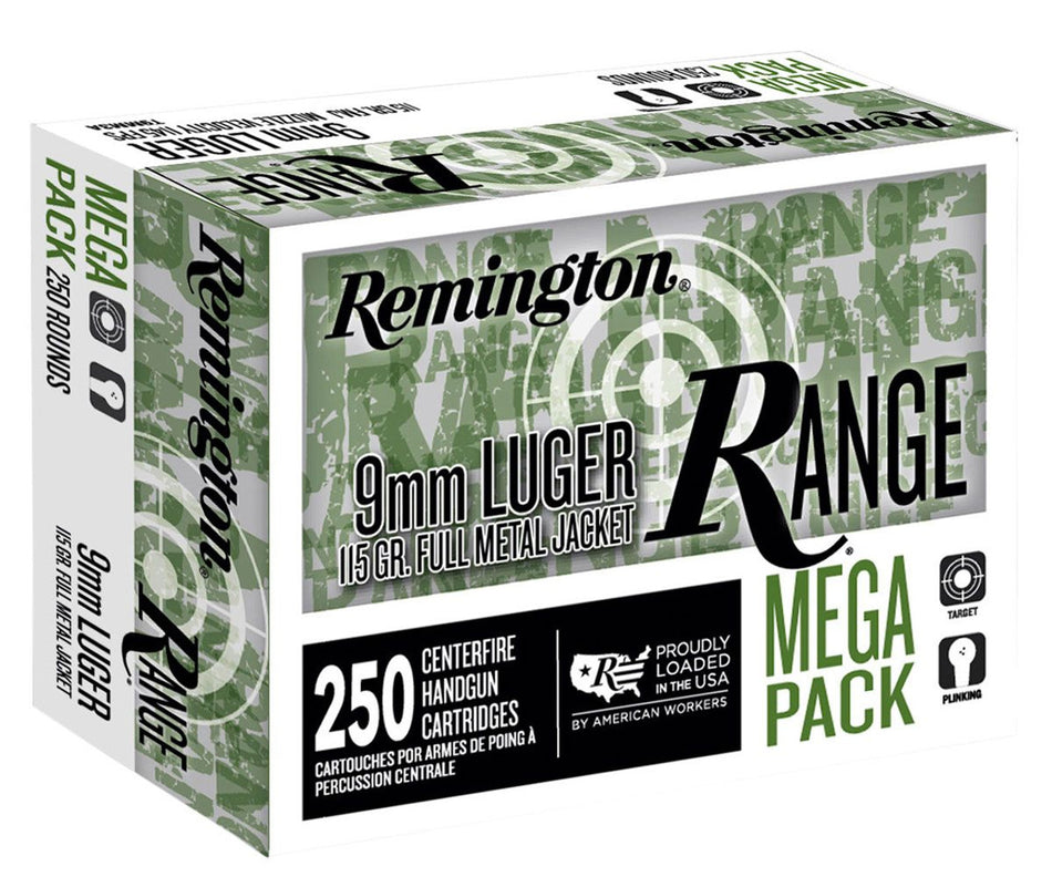 Remington 9mm Luger/Parabellum R23965 Range Mega Pack Full Metal Jacket FMJ 115 Grain