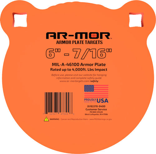 AR-MOR 6 Inch Orange Round MIL46100 Steel Gong Target 7/16" Thick