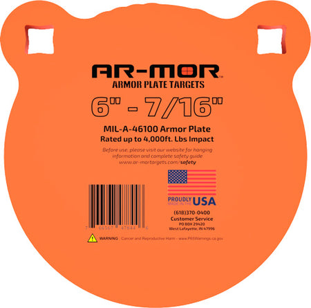 AR-MOR 6 Inch Orange Round MIL46100 Steel Gong Target 7/16" Thick