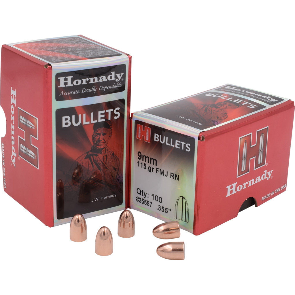 Hornady FMJ .355 Diameter 115 Grain 9mm Handgun Component Bullets 100/Box