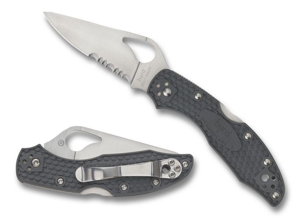 Spyderco Byrd Meadowlark 2 Lightweight BY04PSBK2 2.87" Part Serrated Drop Point 8Cr13MoV Stainless Blade Black FRN Handle