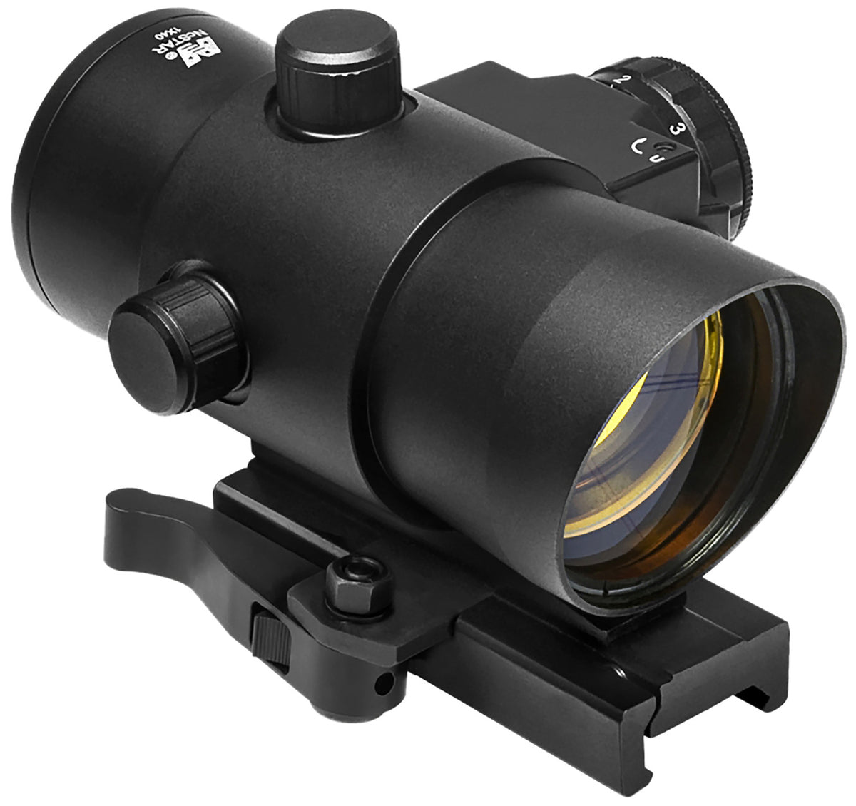 NcStar DLB140R 1x 40mm Black Anodized Red Dot Optic with Side-Mounted Red Laser