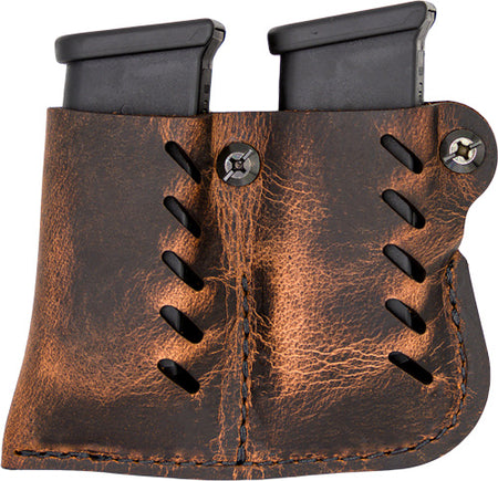 VersaCarry Leather Dual Mag Pouch Single Stack Distressed Brown