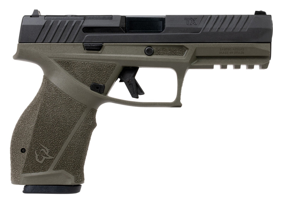 Taurus TX9 Full Size 9mm 17+1 4.5" Pistol - OD Green Slide, Black Frame, Picatinny Rail