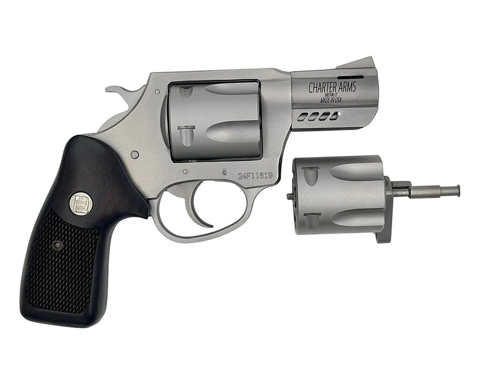 Charter Arms 73920 Double Dog Large 9mm Luger/.357 Mag/.38 Special Revolver, 5-Shot, 2.20" Stainless Ported Barrel, Cylinder & Frame, Walnut Grip, Exposed Hammer