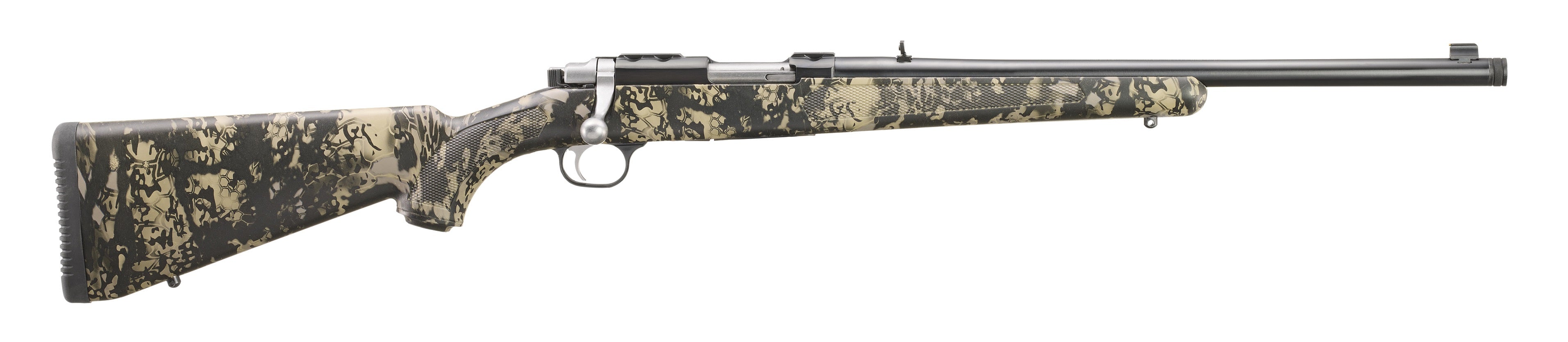 Ruger 7421 77/357 357 Mag 5+1 18.50" Blued Threaded Barrel, Blued Integral Scope Mount Steel Receiver, Fixed Kryptek Obskura Nox Camo Synthetic Stock, Thread Protector