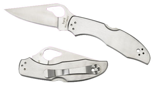 Spyderco Byrd Meadowlark 2 BY04P2 2.93" Plain Clip Point 8Cr13MoV Stainless Blade Satin Steel Handle Folding Knife