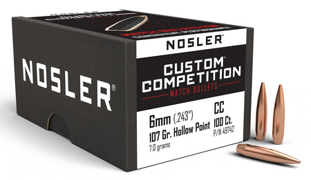 Nosler Custom Competition 6mm Caliber 107 Grain HPBT Precision Bullets 100/Box