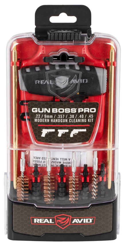 Real Avid Gun Boss Pro Pistol Cleaning Kit Multi-Caliber Bronze Bristles 12.5" Rod