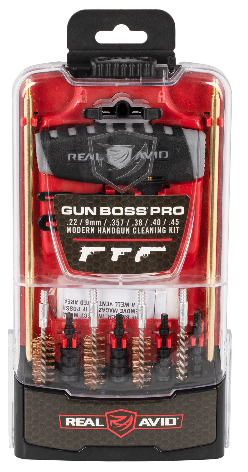Real Avid Gun Boss Pro Pistol Cleaning Kit Multi-Caliber Bronze Bristles 12.5" Rod