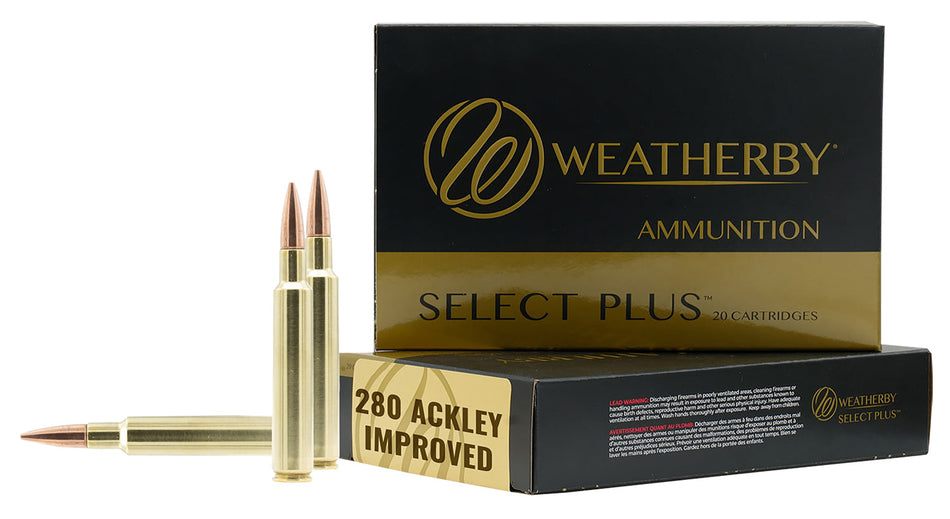 Weatherby .280 Ackley Rifle Ammo Select Plus Berger Hybrid Hunter BTHP 168 grain 