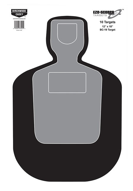 Birchwood Casey EZE-Scorer BC-19 Silhouette Paper Targets 12"x18" Black/Gray/White 100 Per Pkg