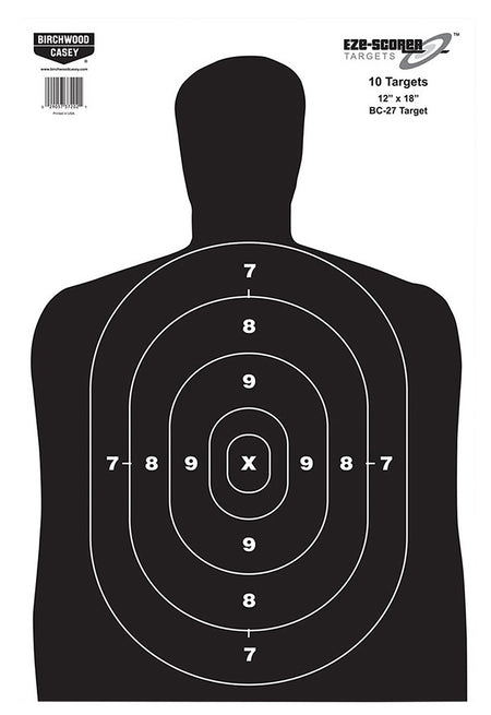 Birchwood Casey EZE-Scorer 37202 BC-27 Black/White 12"x18" Silhouette Hanging Paper Target 10 Pack