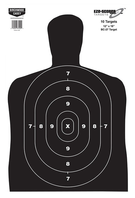 Birchwood Casey EZE-Scorer BC-27 Silhouette Paper Targets 12"x18" Black/White 100 Per Pkg