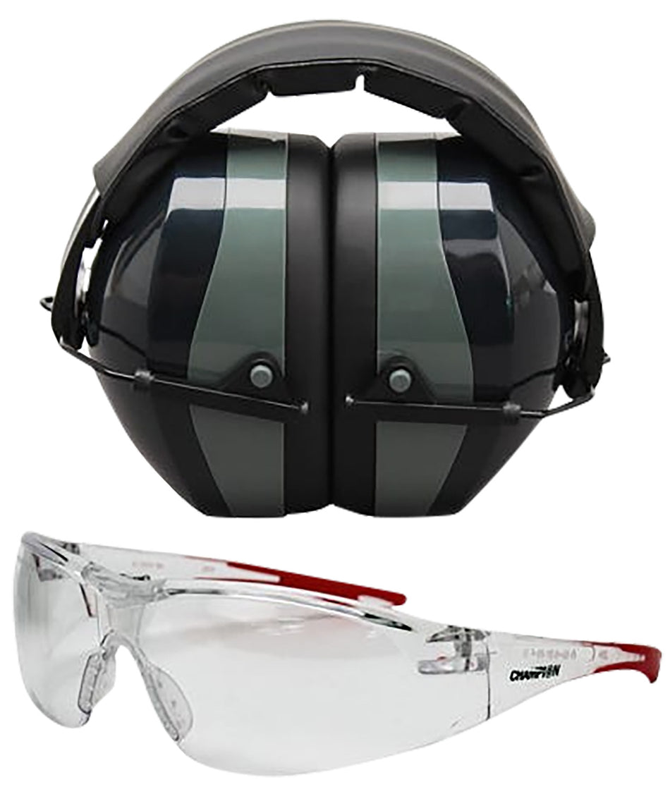 Champion 40622 Eyes and Ears Shooting Combo 26NRR Passive Earmuff Plus Shooting Glasses Black/Gray