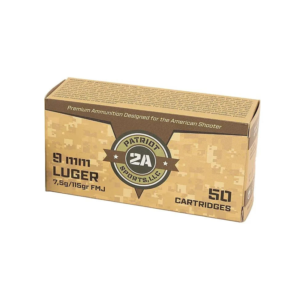 Patriot Sports Brass Case Handgun Ammunition 9mm Luger 115gr FMJ