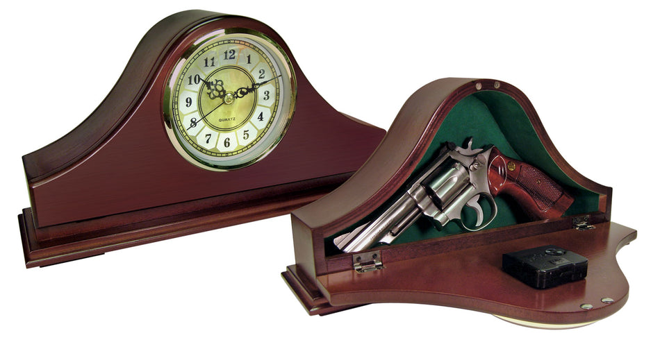 Peace Keeper MGC Gun Concealment Mantle Clock Mahogany Stain Holds 1 Handgun