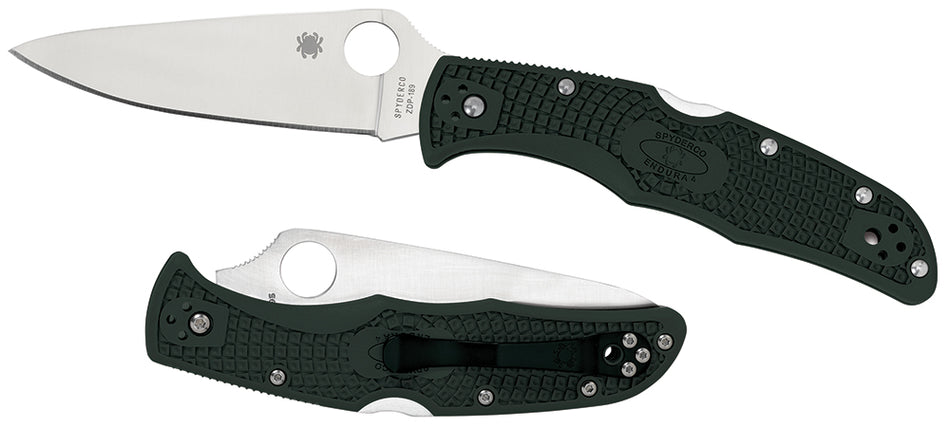 Spyderco Endura 4 Lightweight C10FPGR 3.75" Folding Knife Plain VG-10 Blade Green Bi-Directional Texturing FRN Handle