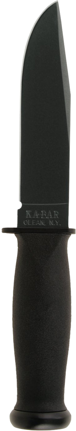 Ka-Bar Mark I 2221 Fixed Blade 5.13" Clip Point Black Epoxy Powder-Coated 1095 Cro-Van Kraton G Handle w/ Sheath