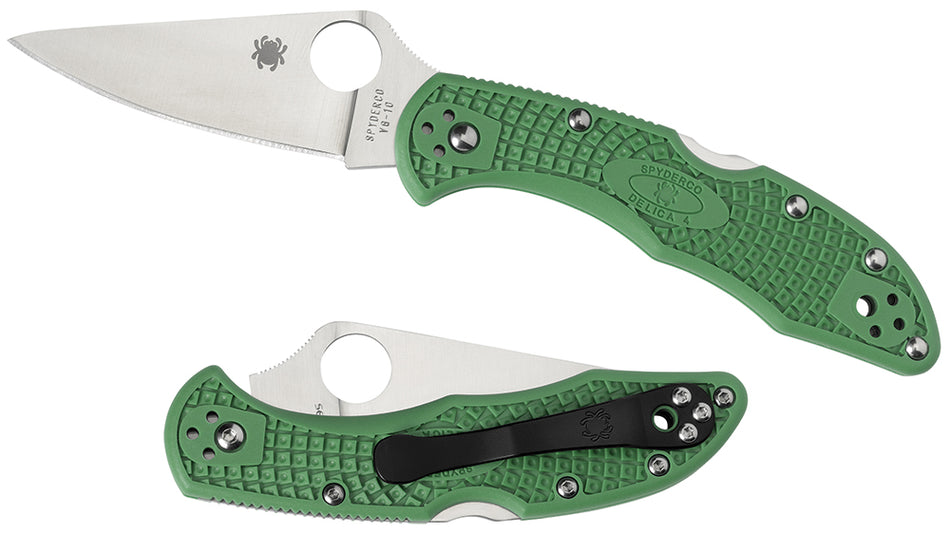 Spyderco Delica 4 Lightweight C11FPGR 2.88" Folding Knife Plain VG-10 Blade Green Bi-Directional Texturing FRN Handle