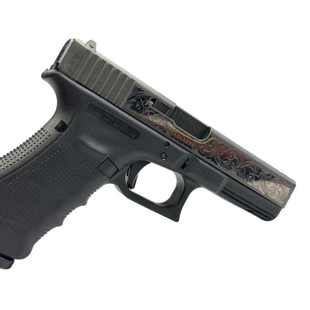 Glock G17 Gen4 9mm Pistol, Black DLC Scroll Engraved, 17-Round
