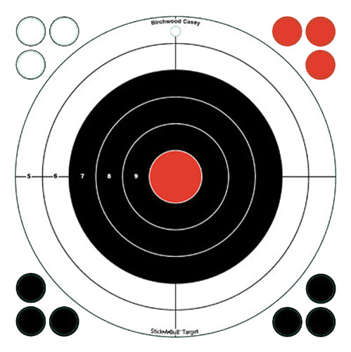 Birchwood Casey Stick-A-Bull 12" Bullseye Self-Adhesive Paper Targets with Pasters 5 Pack
