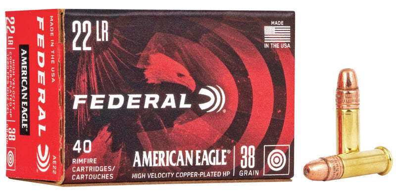 Federal .22 Long Rifle Rimefire Ammo American Eagle Copper-Plated Hollow Point JHP 38 grain 