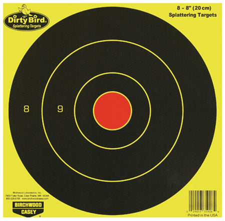 Birchwood Casey Dirty Bird 8" Yellow Bullseye Splattering Paper Hanging Targets 8 Pack