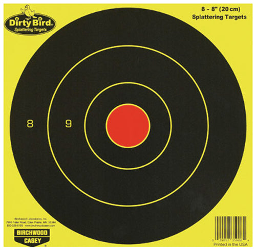 Birchwood Casey Dirty Bird 8" Yellow Bullseye Splattering Paper Hanging Targets 8 Pack