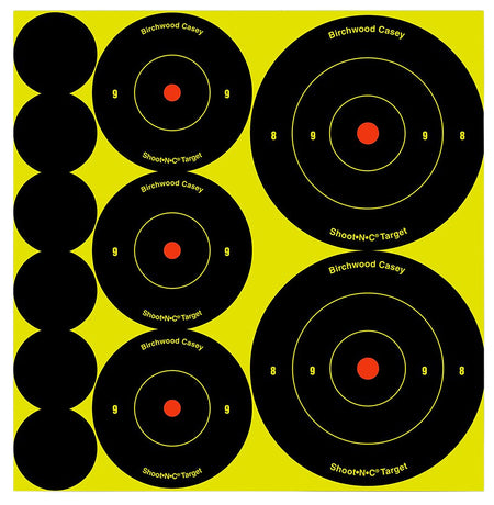 Birchwood Casey Shoot-N-C Reactive Target Variety Pack 132 Self-Adhesive Bullseye Targets Black/Yellow