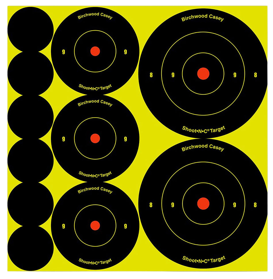 Birchwood Casey Shoot-N-C Reactive Target Variety Pack 132 Self-Adhesive Bullseye Targets Black/Yellow