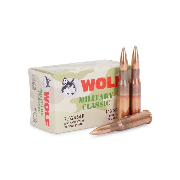 Wolf Military Classic 7.62x54R Ammo 148 Grain Full Metal Jacket(FMJ) Bi-Metal Case