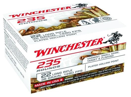 Winchester .22 Long Rifle Rimefire Ammo USA 235 Plated Hollow Point JHP 36 grain 