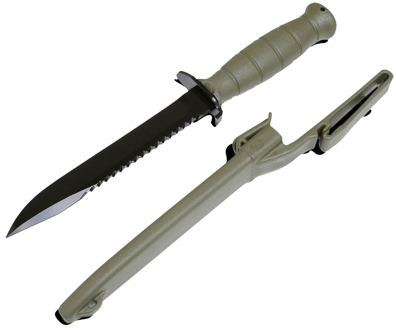 Glock Field Survival Knife KF039181 7" Clip Point Carbon Steel with Saw, Battlefield Green Polymer Clamshell