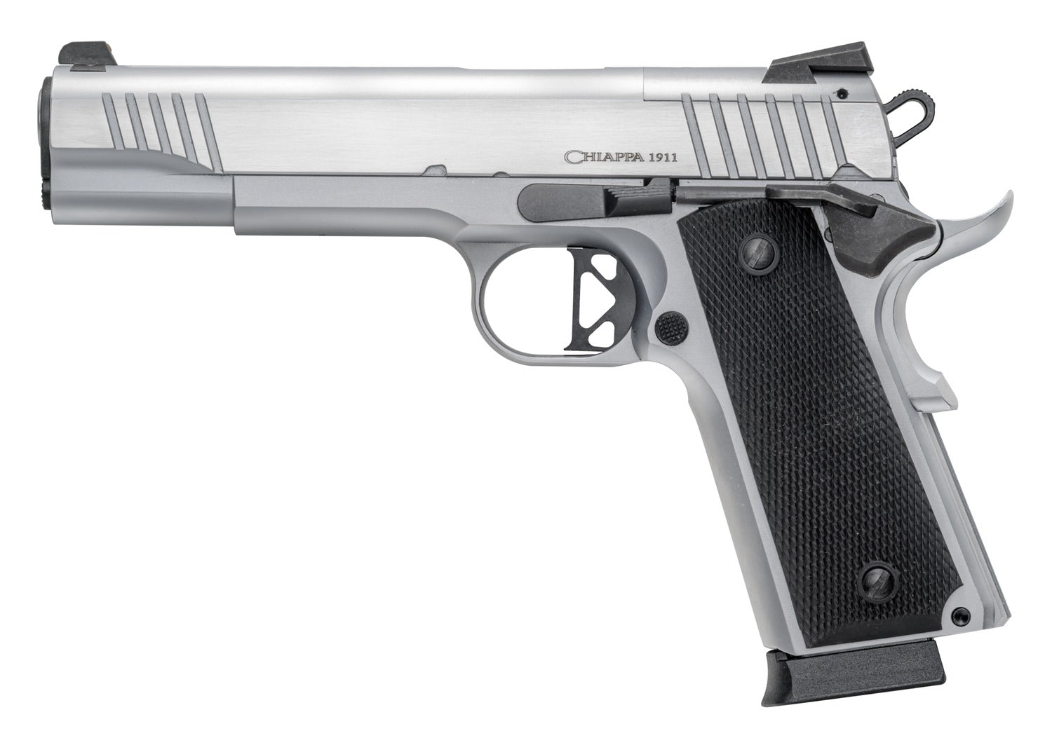 Chiappa Firearms 440234 1911 Superior Full-Size 45 ACP 8+1 5in Chrome Optic-Ready Slide & Frame, Walnut Grip, RMR/RMSc Footprint