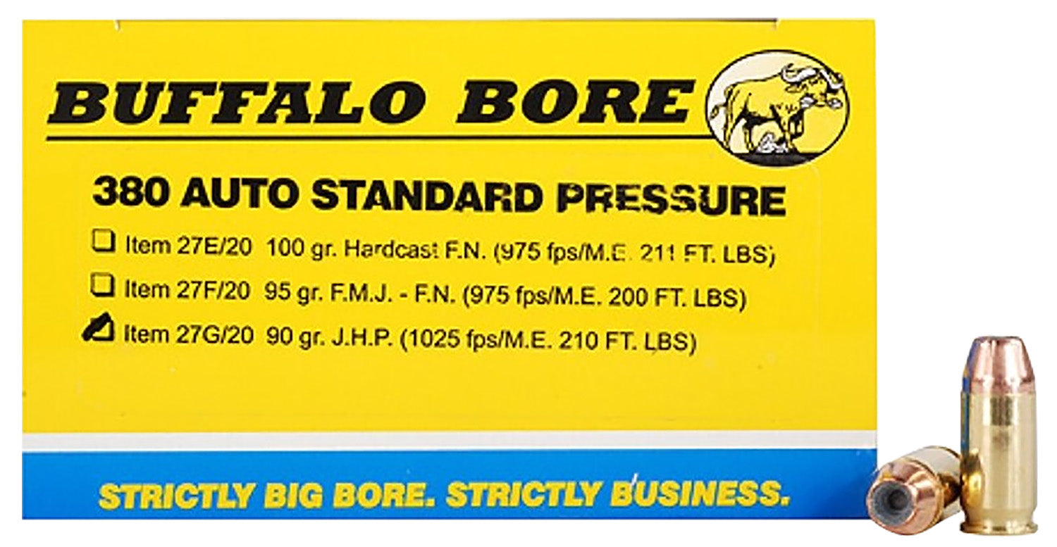 Buffalo Bore .380 ACP/Auto 27G20 Standard Pressure Jacketed Hollow Point JHP 90 Grain