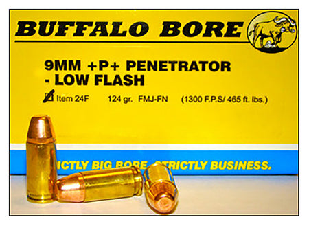 Buffalo Bore 9mm Luger/Parabellum 24F20 Penetrator Full Metal Jacket Flat Nose FMJFN 124 Grain