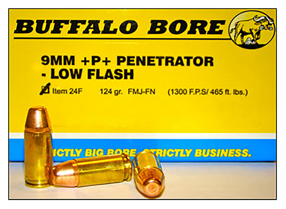Buffalo Bore 9mm Luger/Parabellum 24F20 Penetrator Full Metal Jacket Flat Nose FMJFN 124 Grain