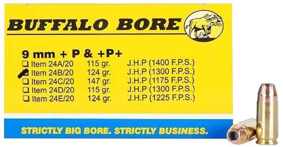Buffalo Bore 9mm Luger/Parabellum 24B20 Personal Defense Jacketed Hollow Point JHP 124 Grain