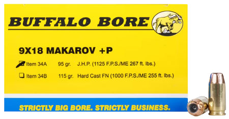 Buffalo Bore 9mm Makarov 34A20 Personal Defense Jacketed Hollow Point JHP 95 Grain