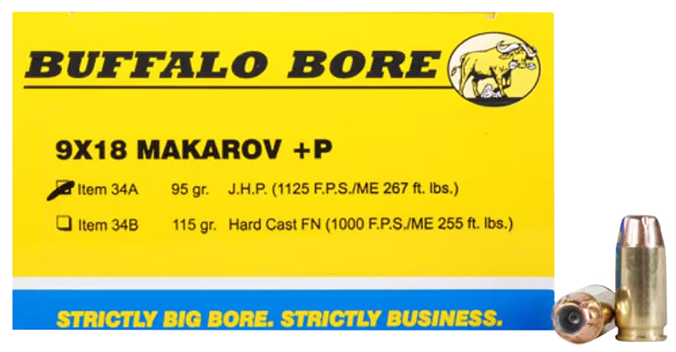Buffalo Bore 9mm Makarov 34A20 Personal Defense Jacketed Hollow Point JHP 95 Grain