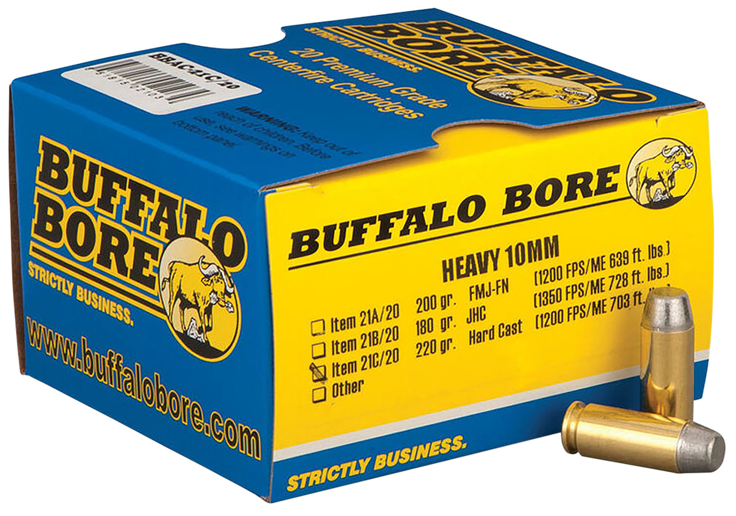 Buffalo Bore 10mm Auto 21C20 Outdoorsman Hard Cast Flat Nose 220 Grain