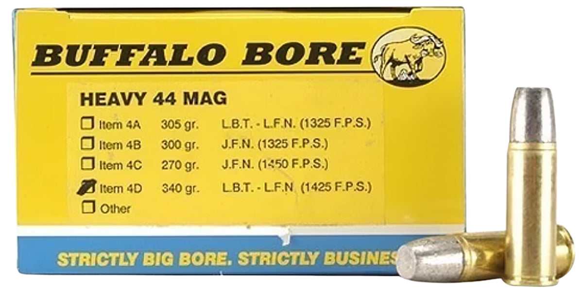 Buffalo Bore .44 Magnum 4D20 Heavy Lead Flat Nose 340 Grain