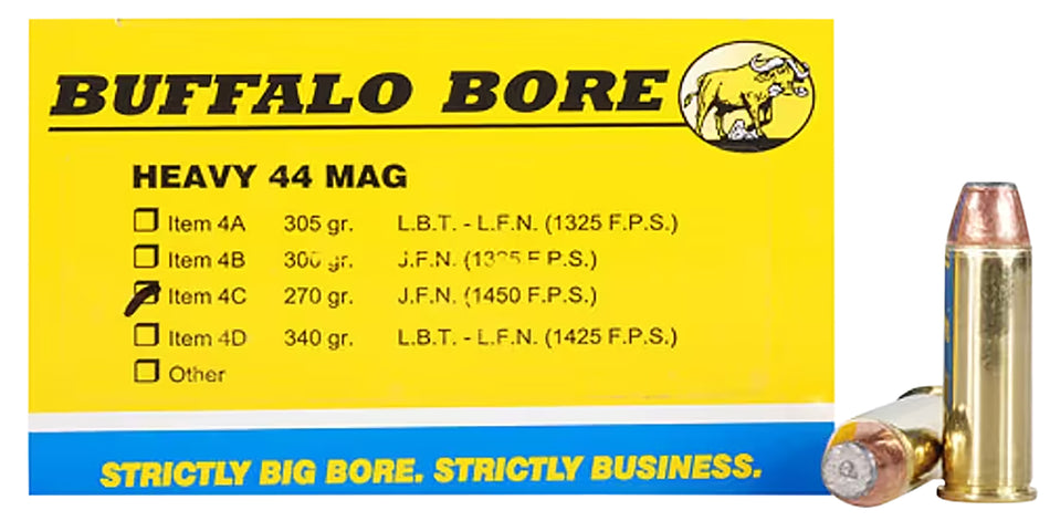 Buffalo Bore .44 Magnum 4C20 Heavy Semi-Jacketed Flat Point 270 Grain